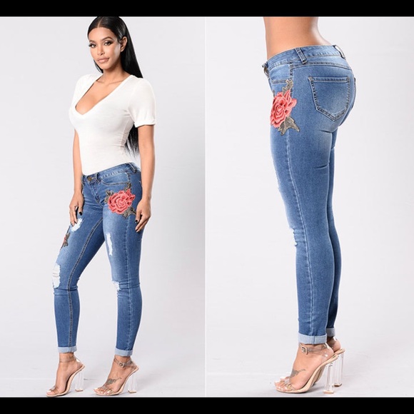 Embroidery jeans stretch jeans pants - Picture 4 of 8